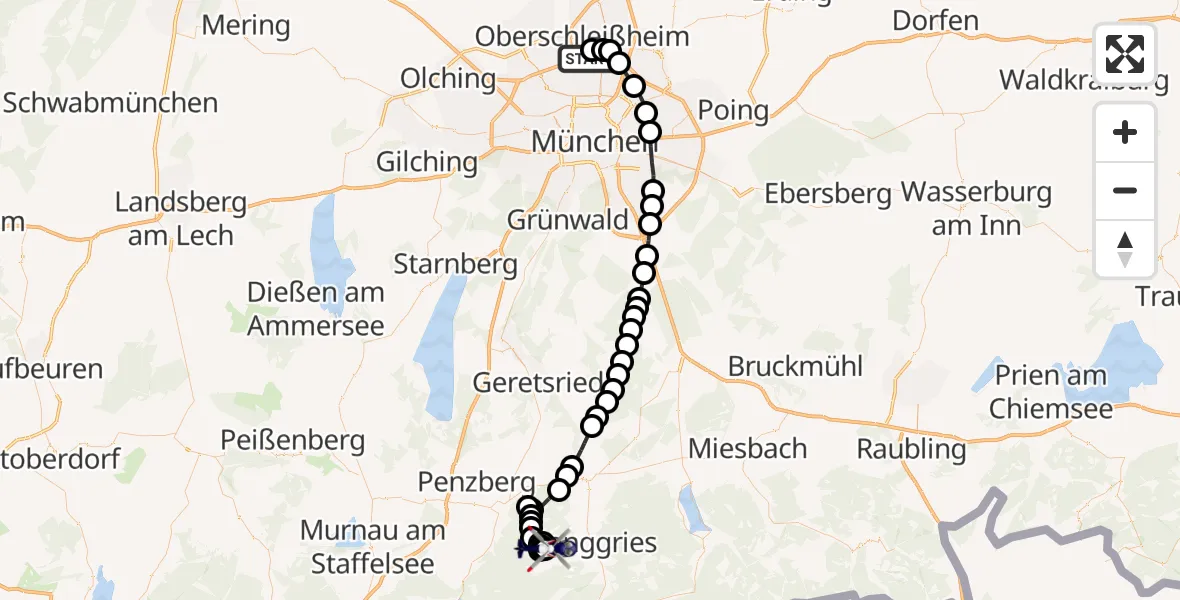 Routekaart van de vlucht: Polizeihubschrauber nach Lenggries, Jägerstraße