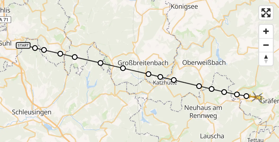 Routekaart van de vlucht: Rettungshubschrauber nach Lippelsdorf, L 1140