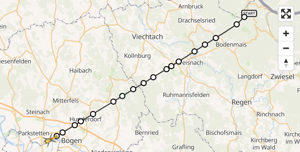 Flugroute Rettungshubschrauber Bayerisch Eisenstein - Reibersdorf, 20 März 2026, 12:02
