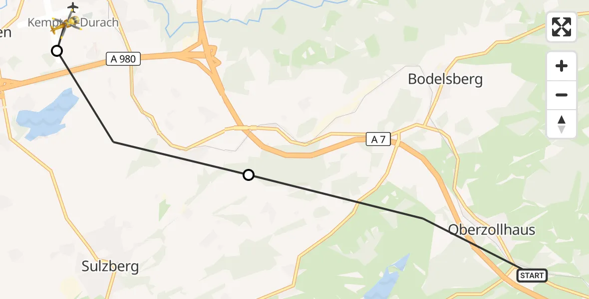 Flugroute Rettungshubschrauber Oberzollhaus - Kempten-Durach Airfield, 20 März 2026, 12:03