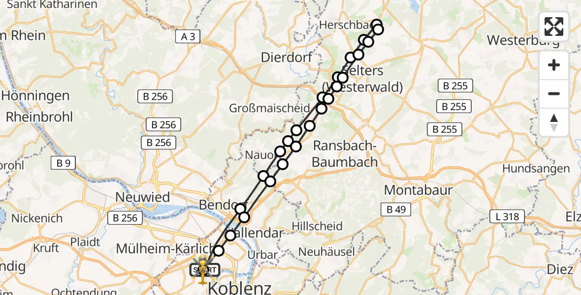 Flugroute Rettungshubschrauber Koblenz - Koblenz, 20 März 2026, 12:04