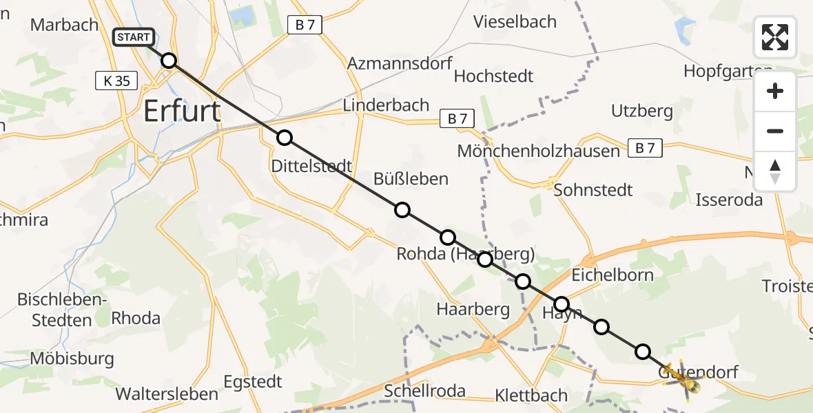 Flugroute Ambulanzhubschrauber Helios Clinic Erfurt - Meckfeld, 20 März 2026, 12:07
