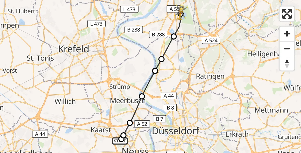 Routekaart van de vlucht: Rettungshubschrauber nach Duisburg Air Rescue Heliport (Christoph 9)