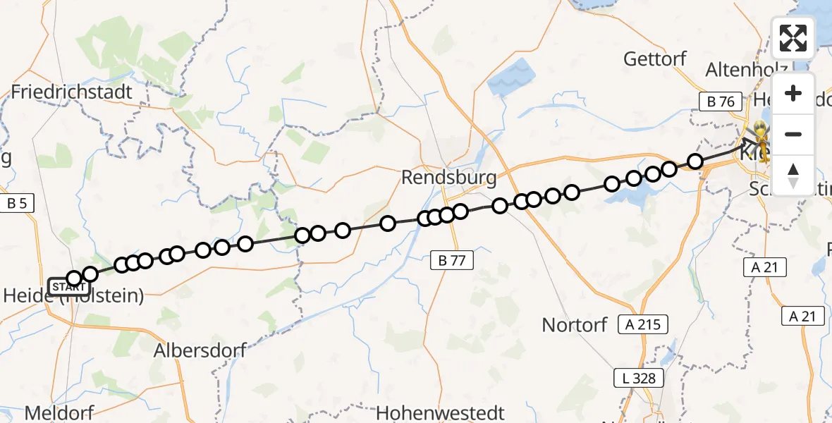 Flugroute Rettungshubschrauber Heide - Kiel, 20 März 2026, 12:28