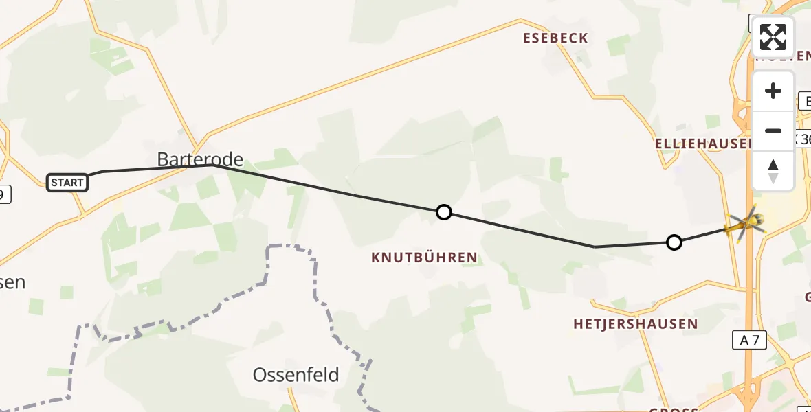Flugroute Rettungshubschrauber Adelebsen - Grone, 20 März 2026, 12:29