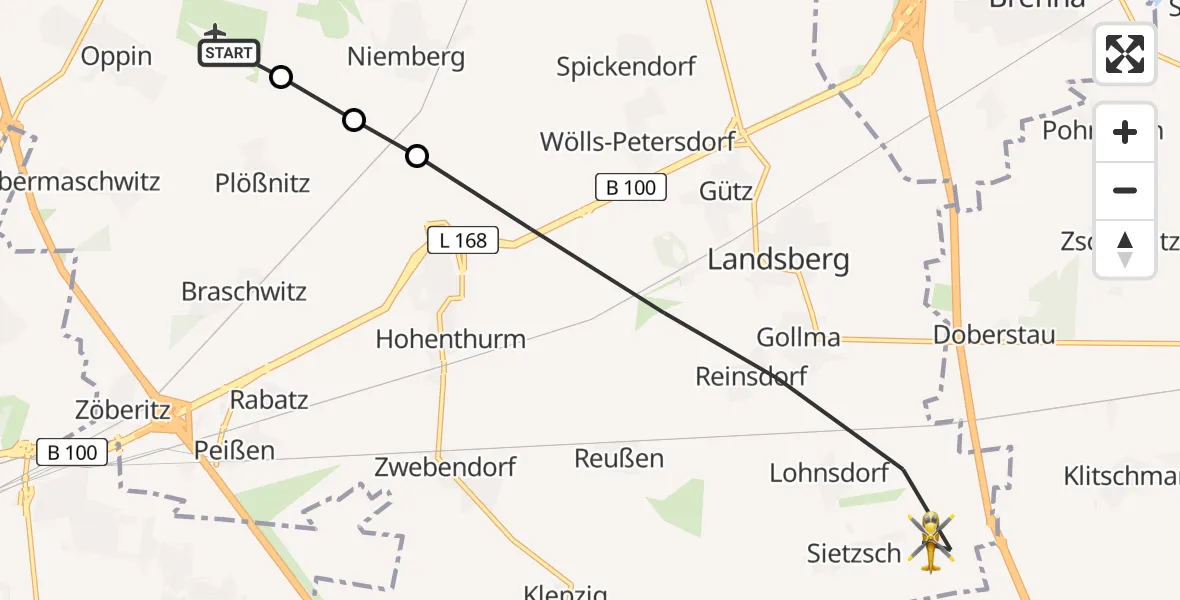 Flugroute Rettungshubschrauber Halle-Oppin Airfield - Landsberg, 20 März 2026, 12:31