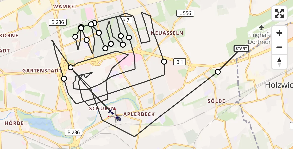 Flugroute Polizeihubschrauber Dortmund Airport - Aplerbeck, 20 März 2026, 12:32