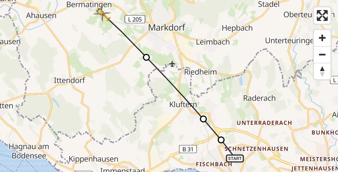 Routekaart van de vlucht: Rettungshubschrauber nach Bermatingen, Friedrichshafen Hospital