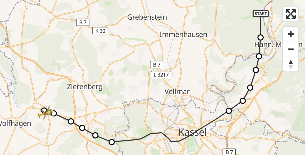 Flugroute Rettungshubschrauber Gimte - Altenhasungen, 20 März 2026, 12:49
