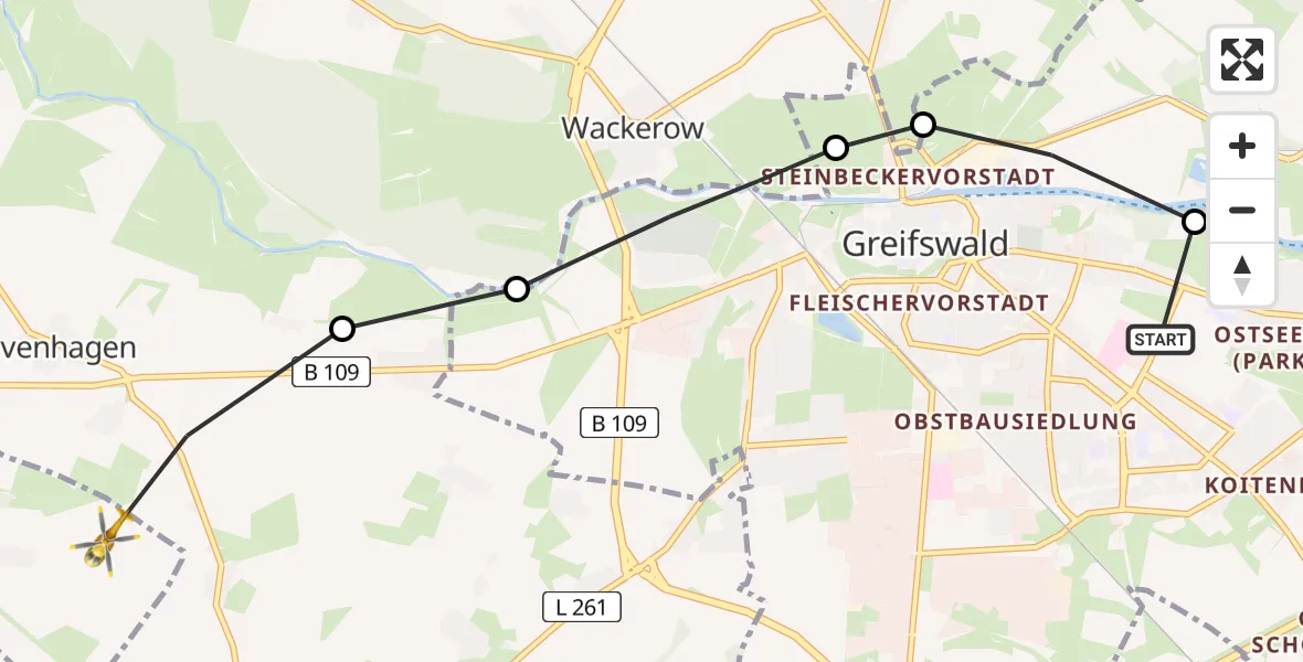 Routekaart van de vlucht: Rettungshubschrauber nach Süderholz, Greifswald Hospital