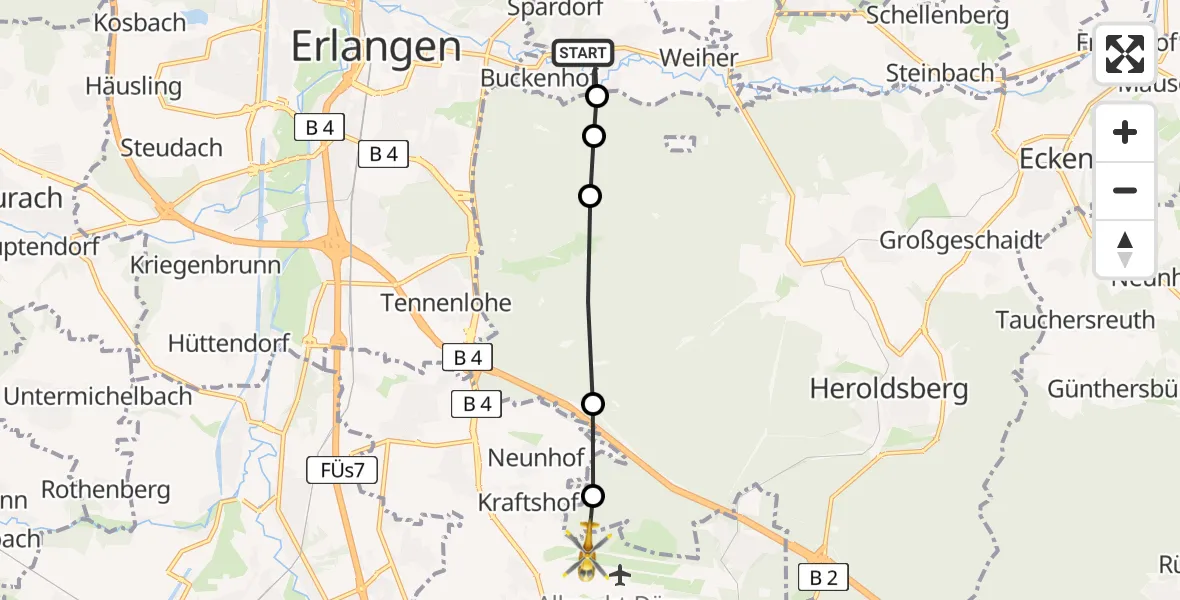 Routekaart van de vlucht: Ambulanzhubschrauber nach Nuremberg Airport, Erlanger Straße