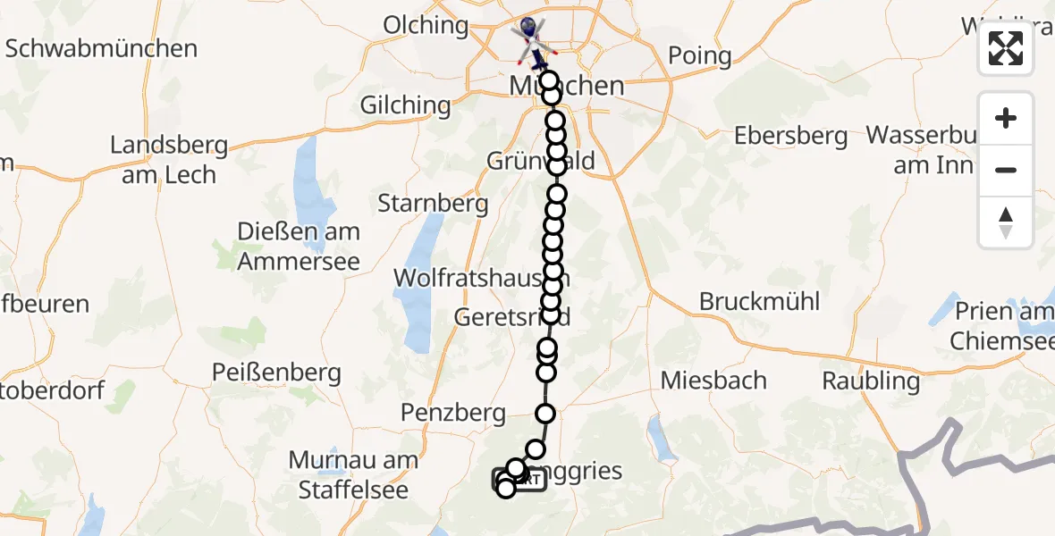 Flugroute Polizeihubschrauber Lenggries - München, 20 März 2026, 12:55