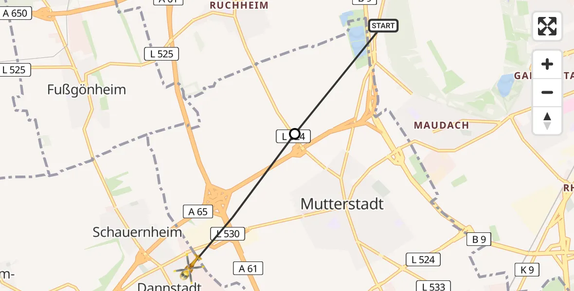 Flugroute Rettungshubschrauber Ludwigshafen am Rhein - Dannstadt, 20 März 2026, 12:56