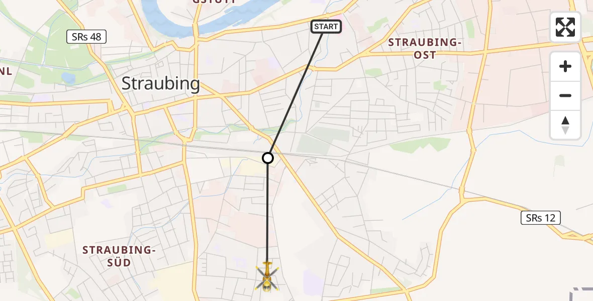 Flugroute Rettungshubschrauber Sankt Elisabeth Hospital Straubing - Straubing, 20 März 2026, 12:57