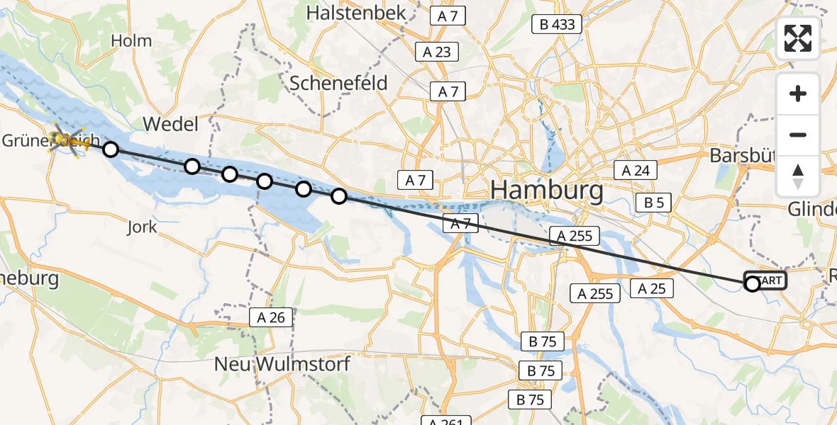 Routekaart van de vlucht: Ambulanzhubschrauber nach Grünendeich, Billwerder Billdeich