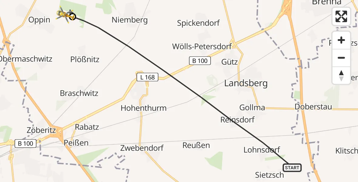 Routekaart van de vlucht: Rettungshubschrauber nach Halle-Oppin Airfield