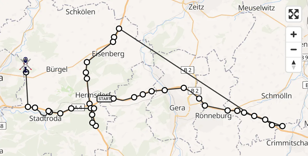 Routekaart van de vlucht: Polizeihubschrauber nach Kunitz / Laasan, Laasaner Straße