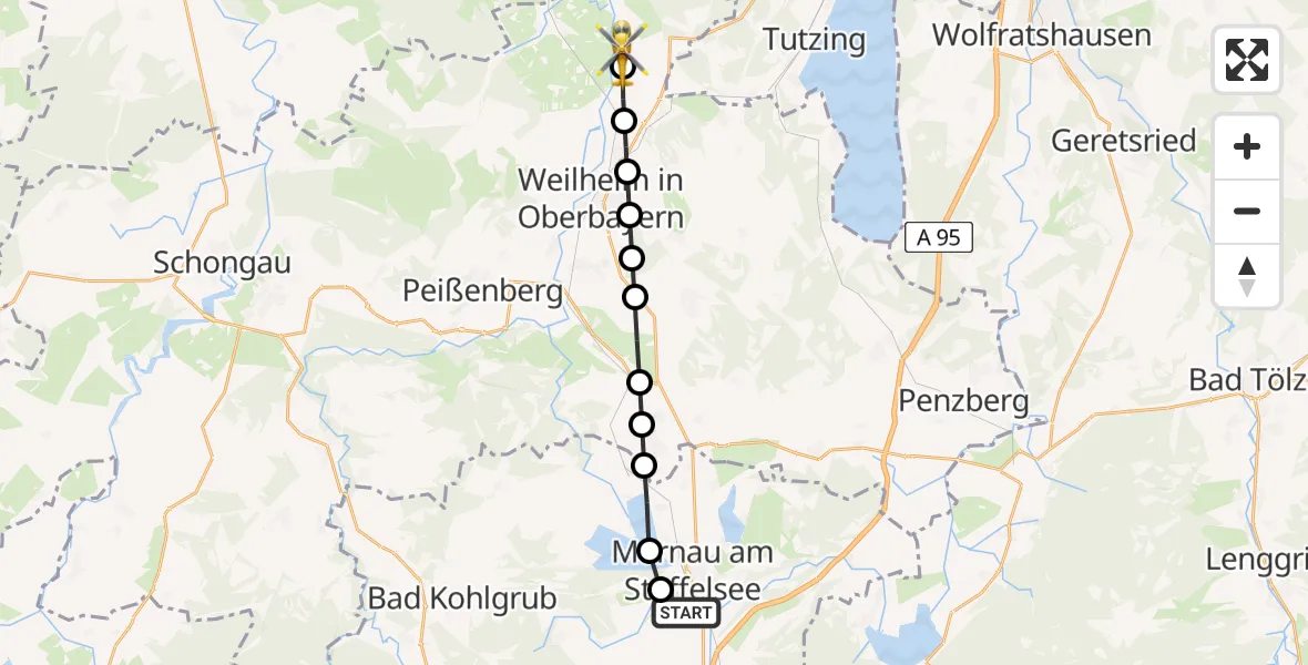 Flugroute Rettungshubschrauber Hechendorf - Pähl, 20 März 2026, 13:16
