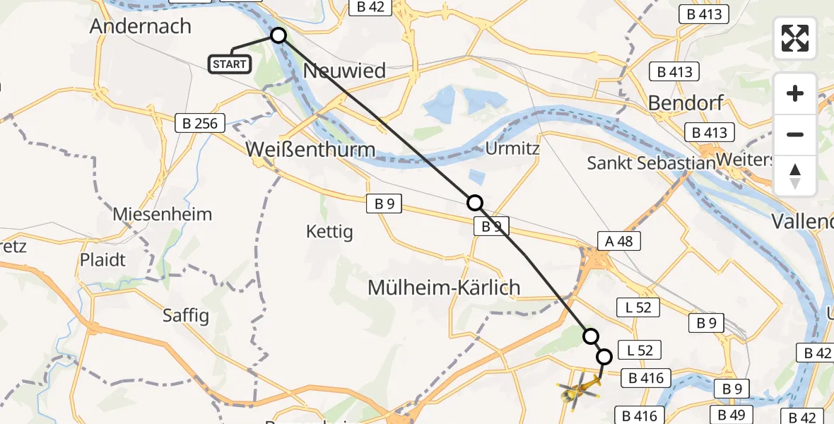 Flugroute Rettungshubschrauber Andernach - Koblenz, 20 März 2026, 13:18