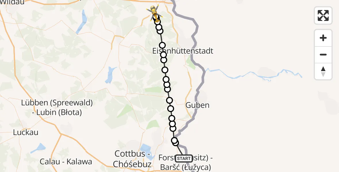 Flugroute Ambulanzhubschrauber Forst (Lausitz) - Lossow, 20 März 2026, 13:21