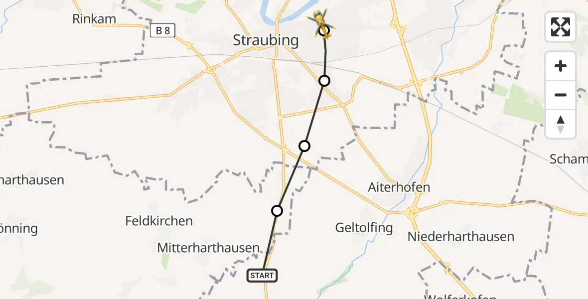 Routekaart van de vlucht: Rettungshubschrauber nach Sankt Elisabeth Hospital Straubing, St 2141