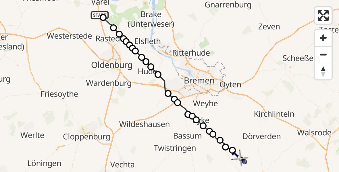 Routekaart van de vlucht: Polizeihubschrauber nach Warpe, Verwalterweg
