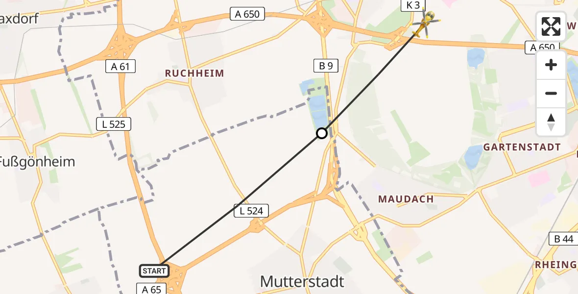Flugroute Rettungshubschrauber Mutterstadt - Ludwigshafen am Rhein, 20 März 2026, 13:26