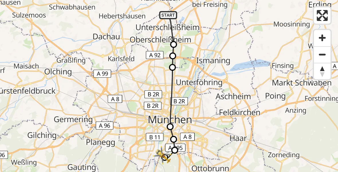 Flugroute Rettungshubschrauber Unterschleißheim - ADAC Air Rescue Center Heliport (Christoph 1), 20 März 2026, 13:30