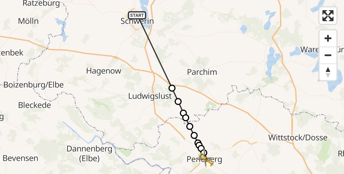 Routekaart van de vlucht: Rettungshubschrauber nach Perleberg, Dobberziner Straße