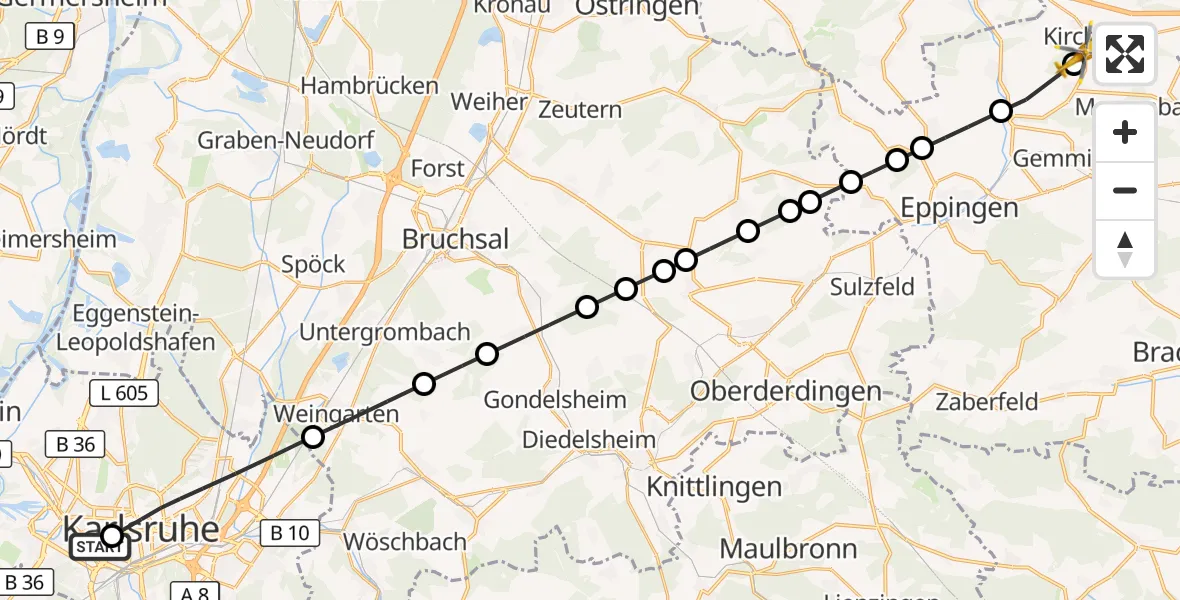 Flugroute Rettungshubschrauber Sankt Vincentius Hospital - Berwangen, 20 März 2026, 13:34