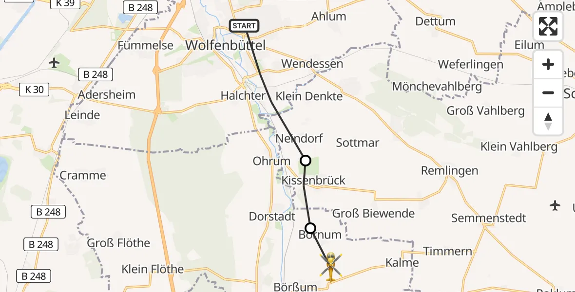 Flugroute Rettungshubschrauber Wolfenbüttel - Bornum, 20 März 2026, 13:42