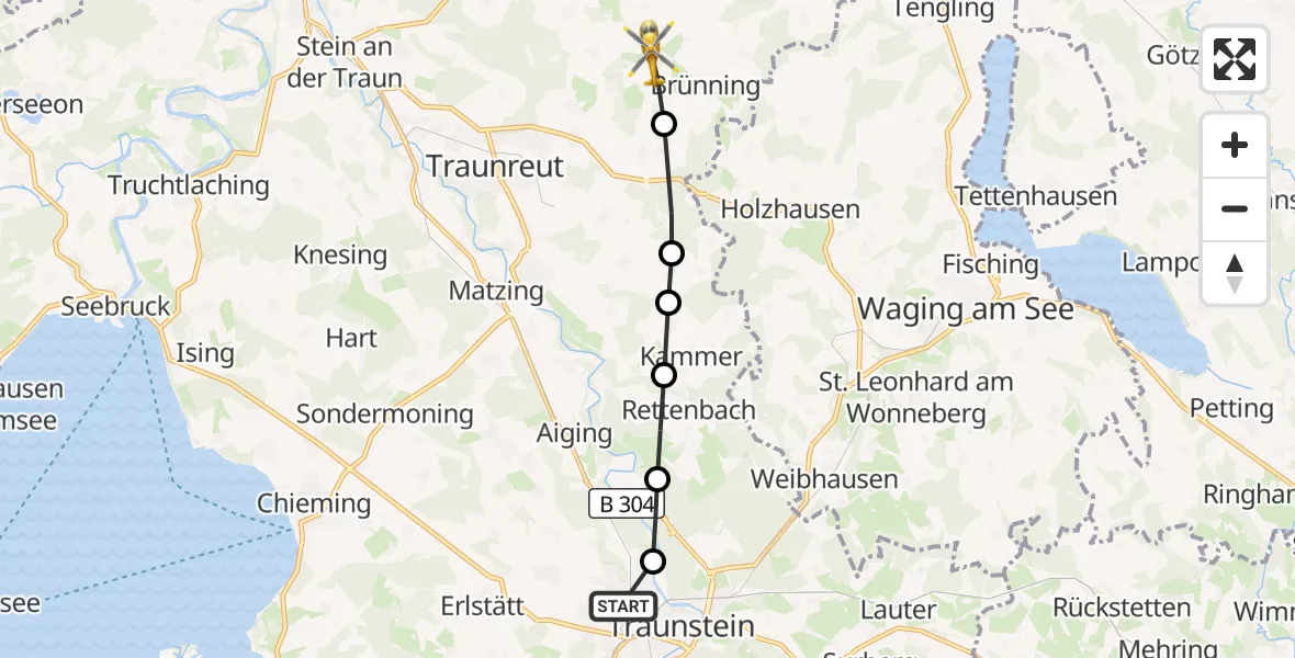 Flugroute Rettungshubschrauber Traunstein Hospital - Brünning, 20 März 2026, 13:46