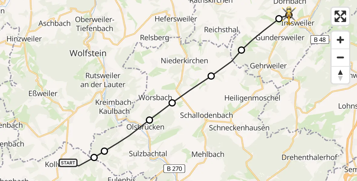 Routekaart van de vlucht: Rettungshubschrauber nach Imsweiler UL