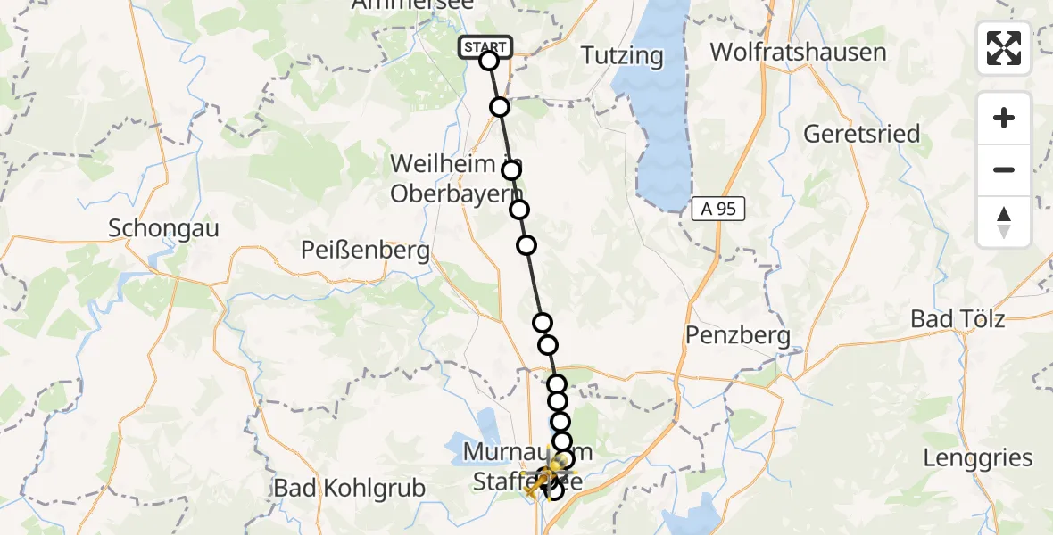 Flugroute Rettungshubschrauber Fischen - Murnau Accident Hospital, 20 März 2026, 13:48