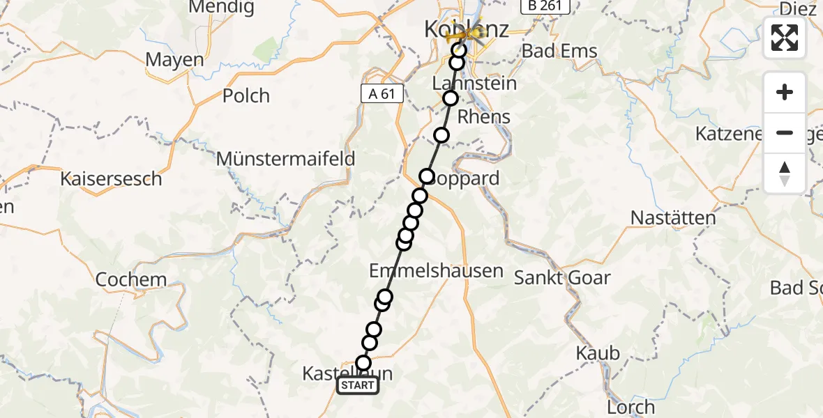 Flugroute Rettungshubschrauber Kastellaun - Koblenz, 20 März 2026, 13:52