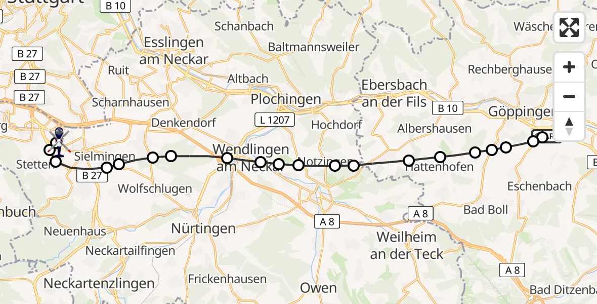 Flugroute Polizeihubschrauber Holzheim - Stuttgart Airport, 20 März 2026, 13:53