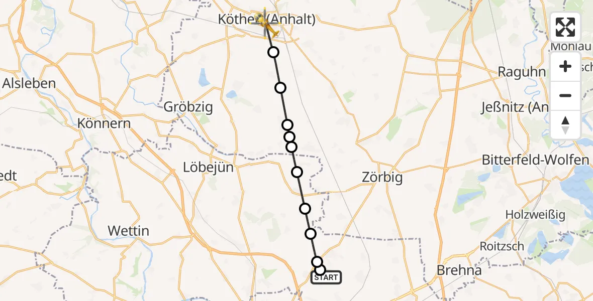 Flugroute Rettungshubschrauber Halle-Oppin Airfield - Köthen (Anhalt), 20 März 2026, 13:56