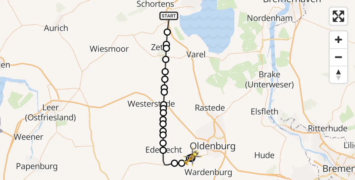 Flugroute Rettungshubschrauber Sande - Edewecht, 20 März 2026, 13:58