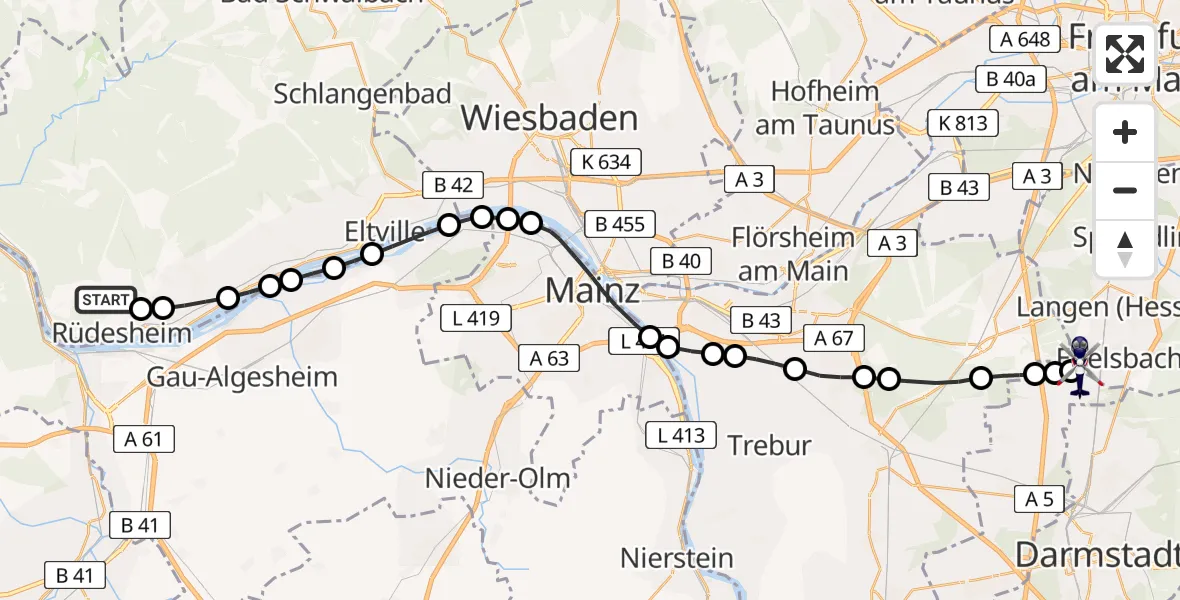 Routekaart van de vlucht: Polizeihubschrauber nach Frankfurt-Egelsbach Airport