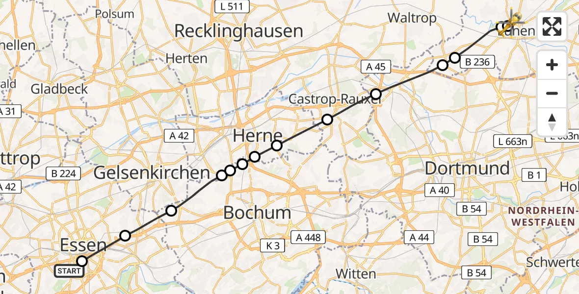 Flugroute Rettungshubschrauber Stadtbezirk II - Sankt Marien Hospital, 20 März 2026, 14:06
