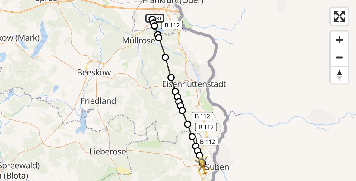 Flugroute Ambulanzhubschrauber Frankfurt (Oder) - Guben, 20 März 2026, 14:06