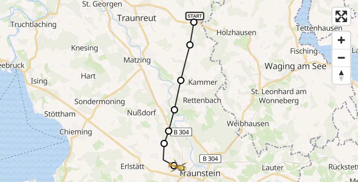 Flugroute Rettungshubschrauber Palling - Traunstein Hospital, 20 März 2026, 14:10