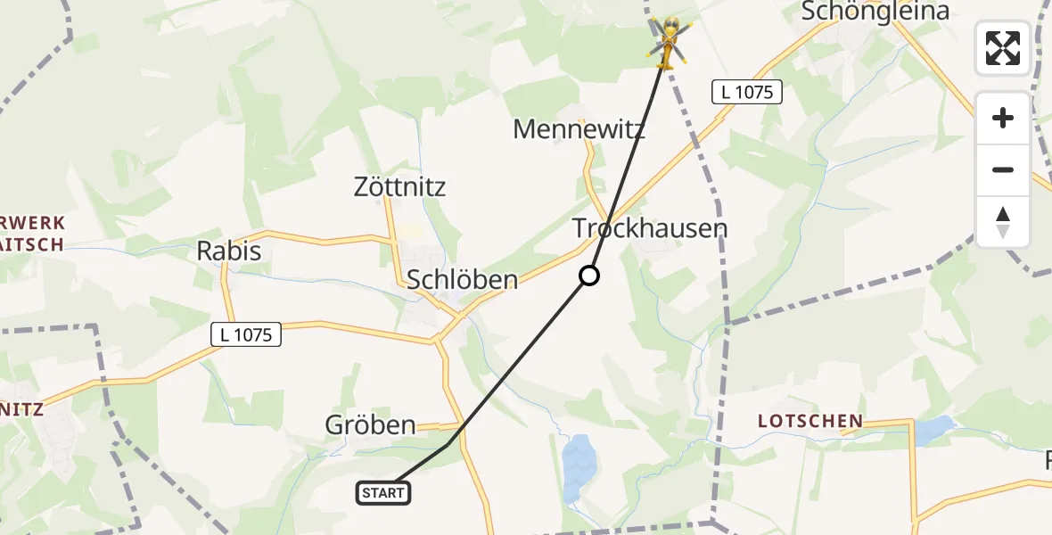 Flugroute Rettungshubschrauber Gröben - Zinna, 20 März 2026, 14:13