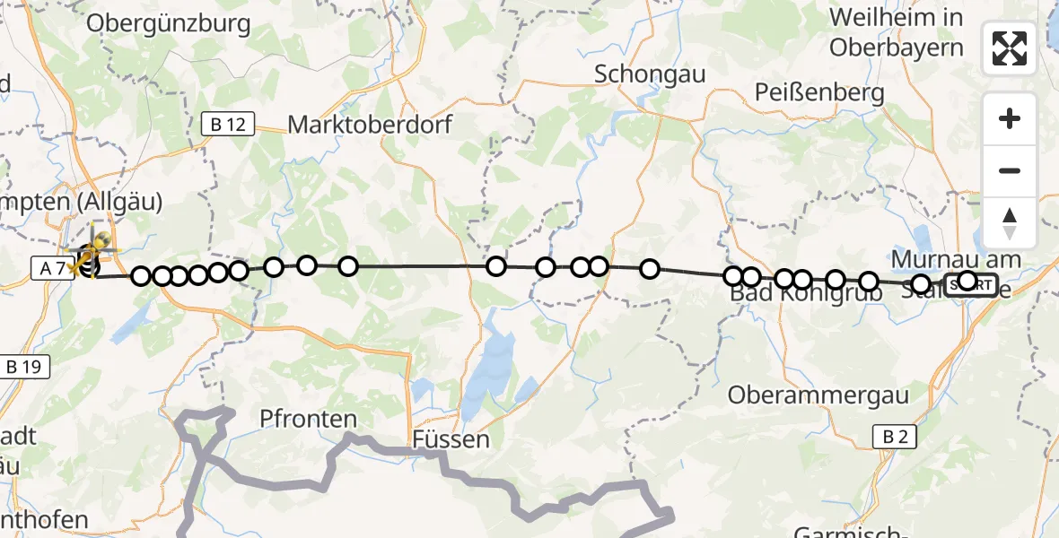 Flugroute Rettungshubschrauber Murnau Accident Hospital - Kempten-Durach Airfield, 20 März 2026, 14:16
