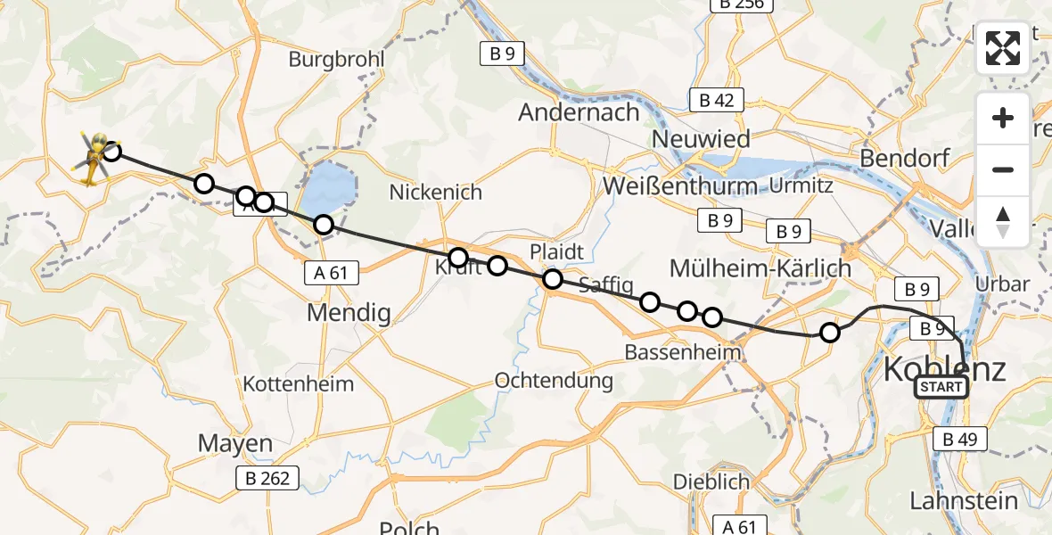 Flugroute Rettungshubschrauber Koblenz - Engeln, 20 März 2026, 14:21