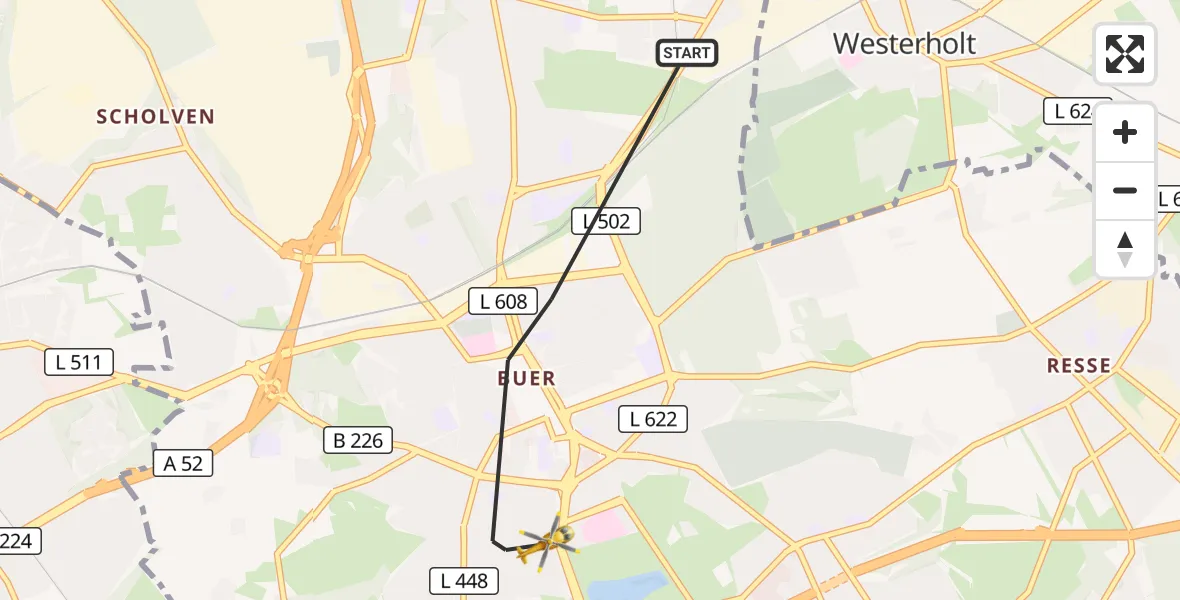 Flugroute Ambulanzhubschrauber Gelsenkirchen-Nord - Gelsenkirchen-Nord, 20 März 2026, 14:28