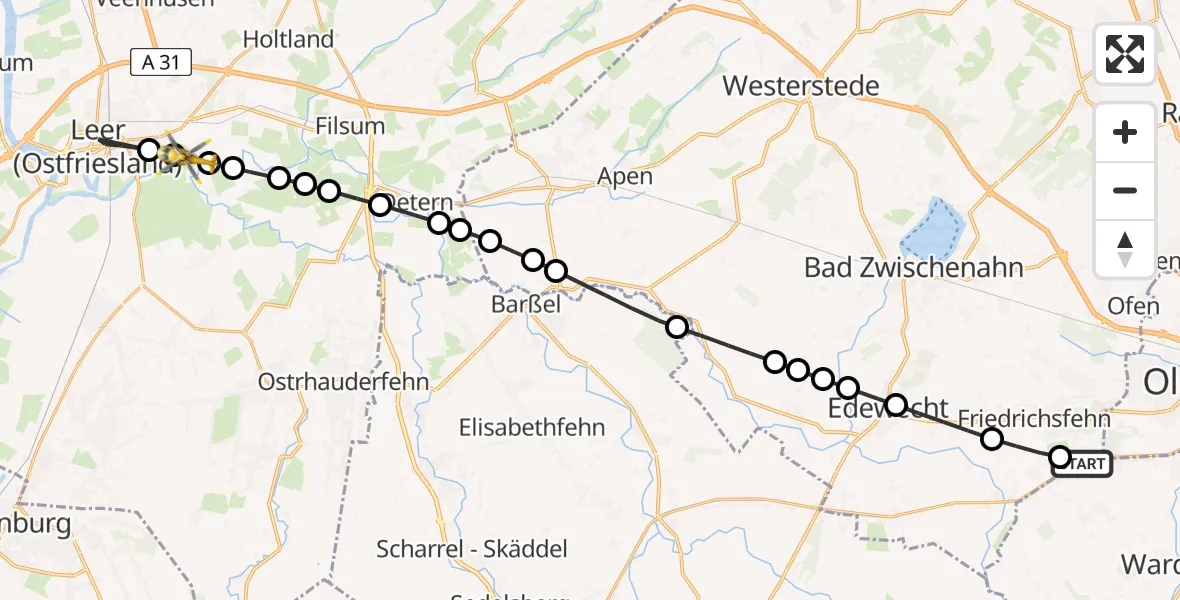 Flugroute Rettungshubschrauber Edewecht - Leer (Ostfriesland), 20 März 2026, 14:34