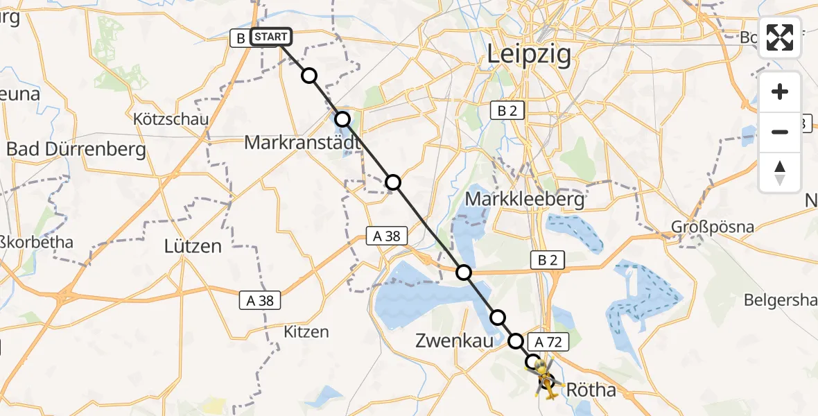 Flugroute Rettungshubschrauber Schkeuditz - Gaulis, 20 März 2026, 14:40