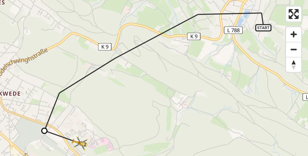 Flugroute Rettungshubschrauber Bielefeld - Luftrettungszentrum Bielefeld, 20 März 2026, 14:41