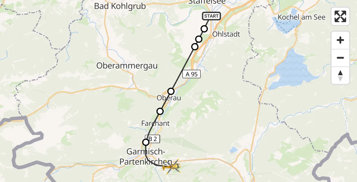 Flugroute Rettungshubschrauber Murnau am Staffelsee - Garmisch-Partenkirchen, 20 März 2026, 14:46